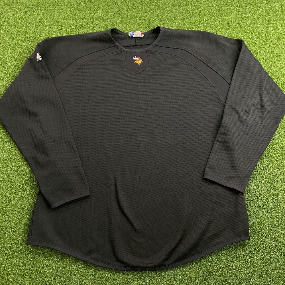 Vintage Majestic Athletic Black Minnesota Vikings NFL Long Sleeve Shirt Sz 2XL